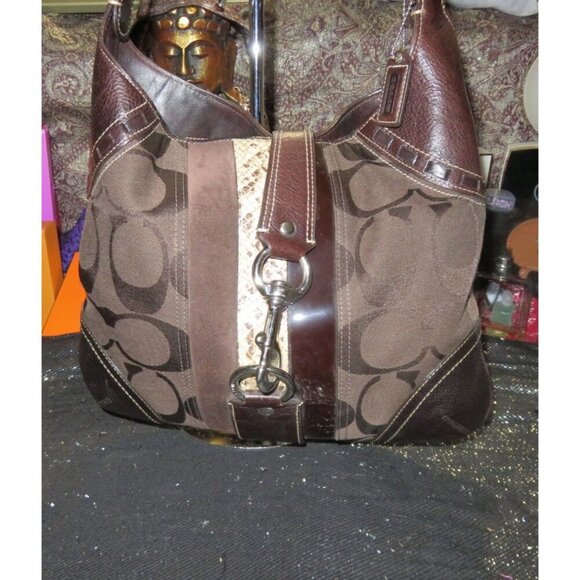 SOLD COACH 2006 Hampton Exotic Python Mixed Canvas & Leather Hobo Handbag - Picture 1 of 14